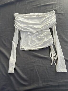 Off-Shoulder White Ruched Wrap Top